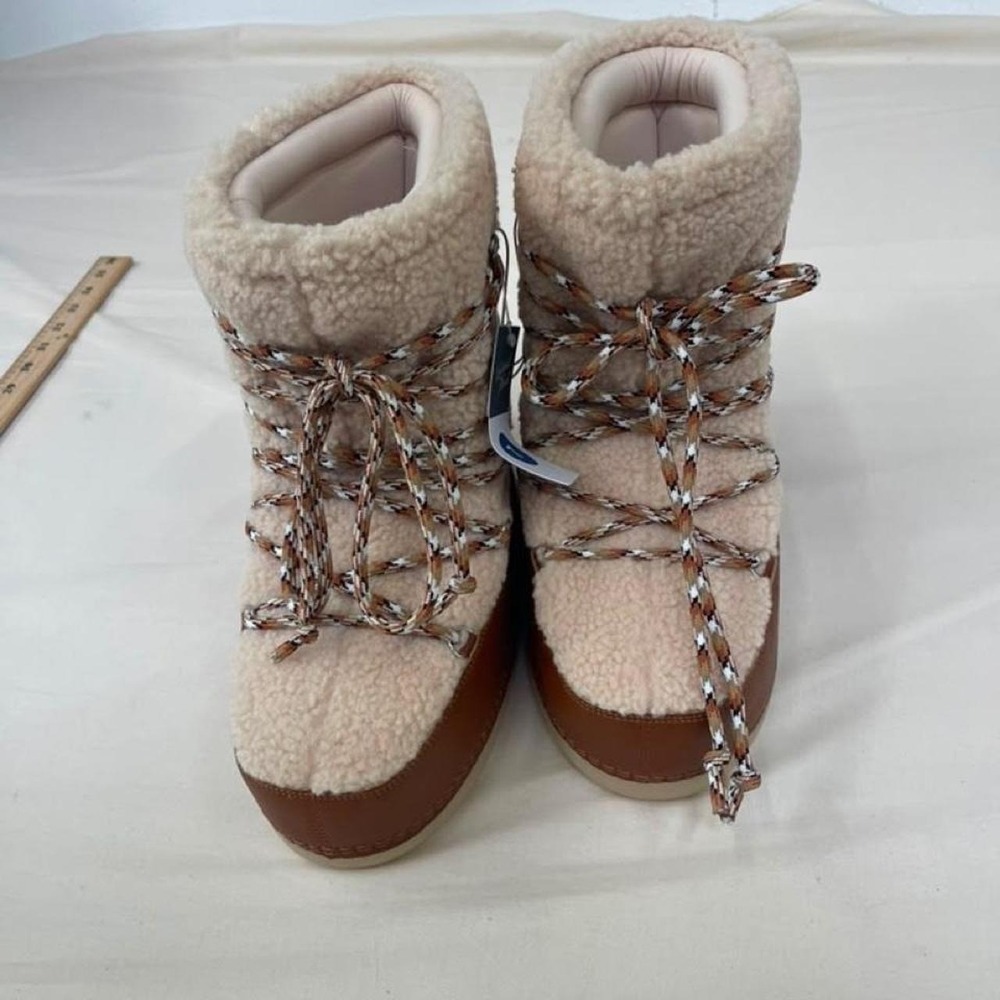 Cream & brown‎ platform boots with brown & beige striped laces
